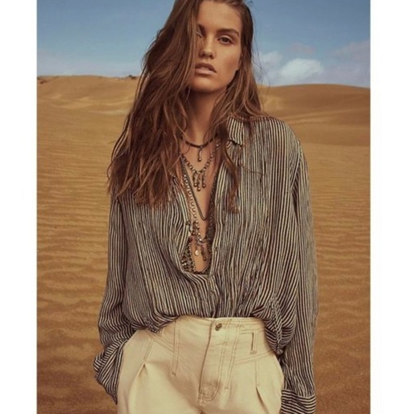 Free People FP ONE Waverley Stripe Tunic stripe blue white size medium - Picture 10 of 14